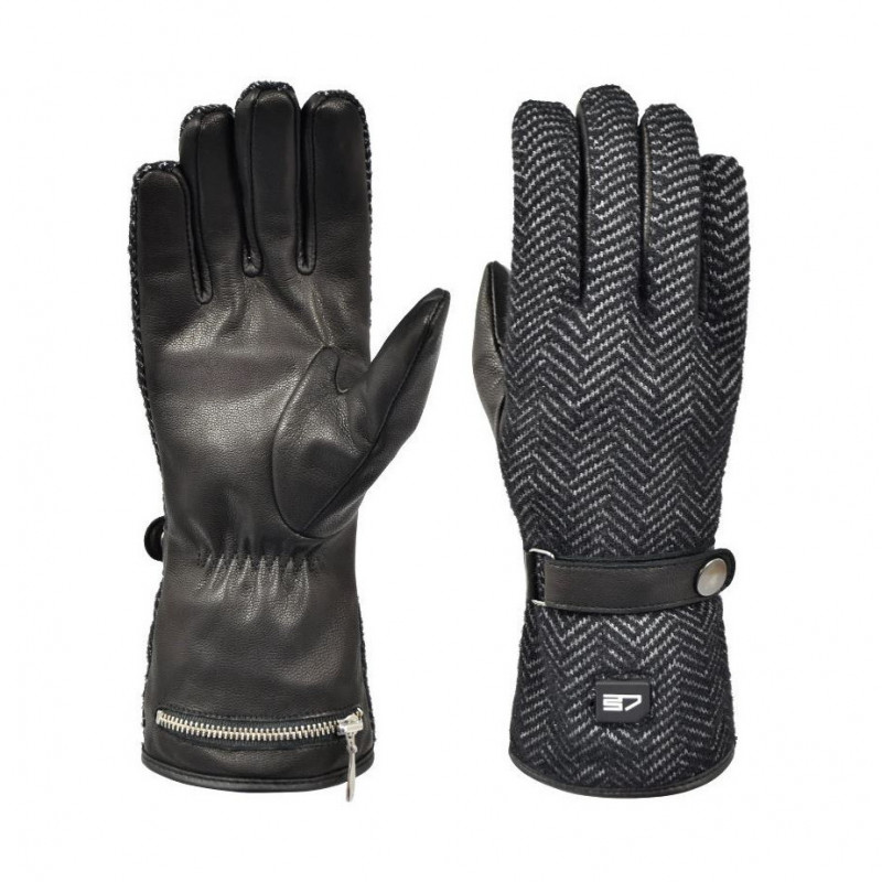 gants chauffants en cuir hybride noir gris
